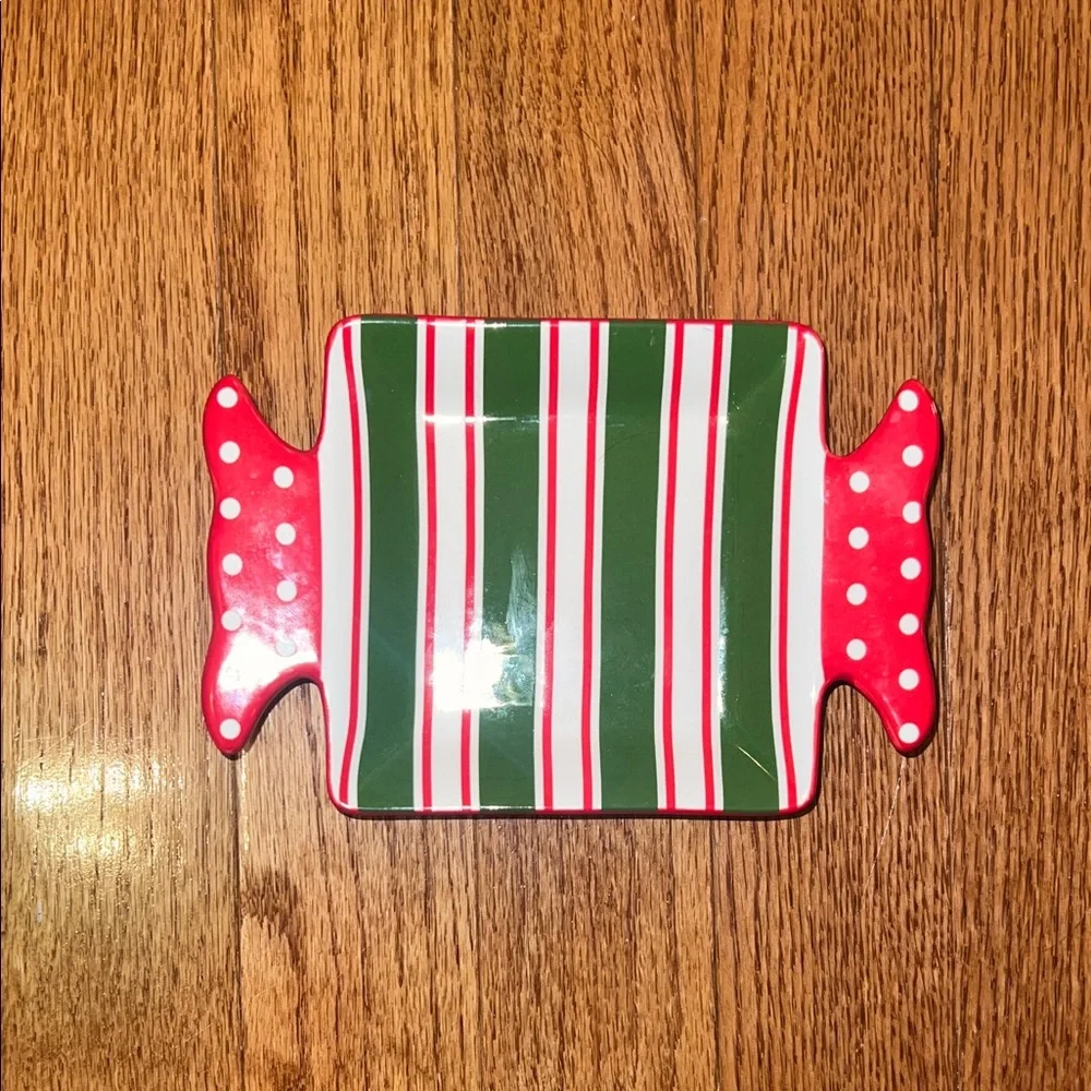 Pier 1 Candy Cane Green Red & White Christmas Appetizer Plate